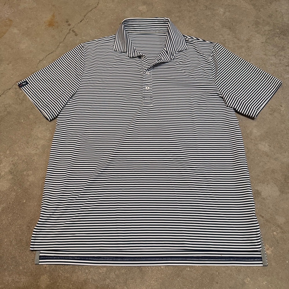 RLX Polo Shirt Mens XL Navy Blue White Striped Short Sleeve Golf Performance